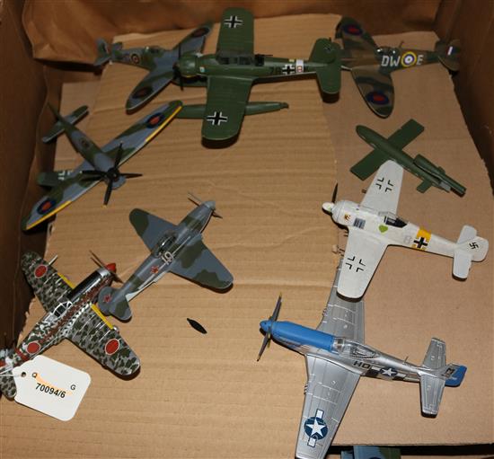 35 Atlas WWII Duelling Fighter Planes, 10 boxed Atlas WWII Legendary Warships (all with leaflets) & 2 open-shelf wall display units